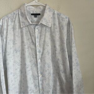John Varvatos White Shirt with Pale Blue Floral Print